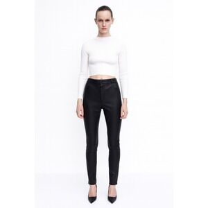 ZARA Black Faux Leather Pants XL Zipper Ankle Witchy Emu Goth Biker Minimalist‎